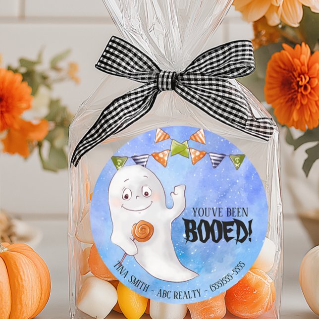 Pegatina Redonda Editable, has sido Booed Halloween (Personalized Halloween Sticker for Business Marketing)