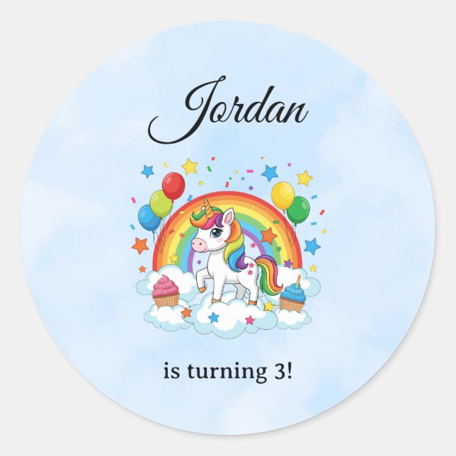 Pegatina Redonda Editable Kids Birthday Sticker Cute Party Design (Anverso)