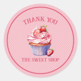 Pegatina Redonda Editable Pink Cupcake Sticker – Custom Bakery