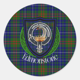 Pegatina Redonda Edmonstone Scottish Clan Tartan & Crest
