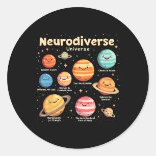 Pegatina Redonda Educación Conciencia del Autismo Universo Neurodiv
