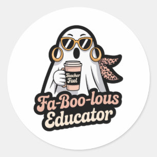 Pegatina Redonda Educador Fa-Boo-lous Fantasma Maestro Combustible