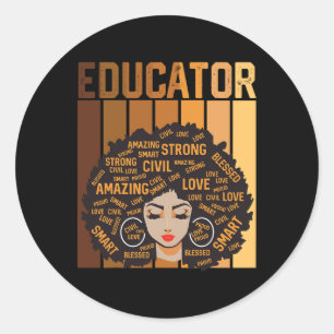 Pegatina Redonda Educadora afroamericana historia negra