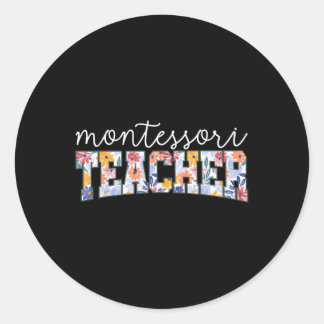 Pegatina Redonda Educadora Instructora Maestra Montessori Floral Re