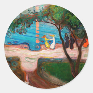 Pegatina Redonda Edvard Munch - Baile en la playa