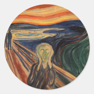 Pegatina Redonda Edvard Munch Pintando El Grito (Skrik) 1910