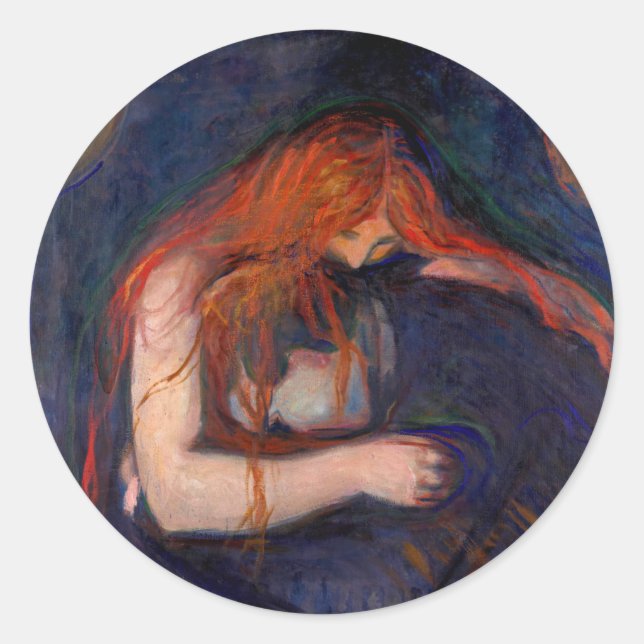 Pegatina Redonda Edvard Munch - Vampiro / Amor y dolor (Anverso)