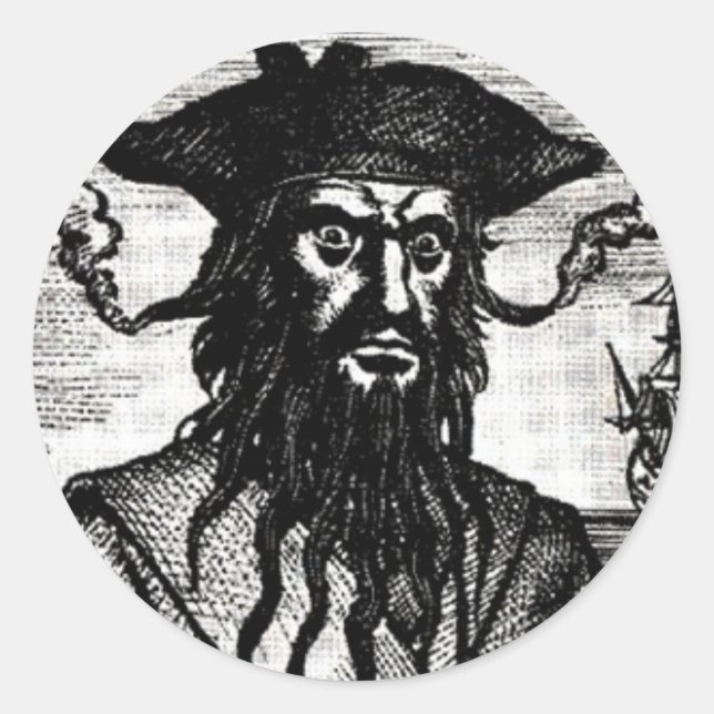 Pegatina Redonda Edward Teach Portrait (Anverso)
