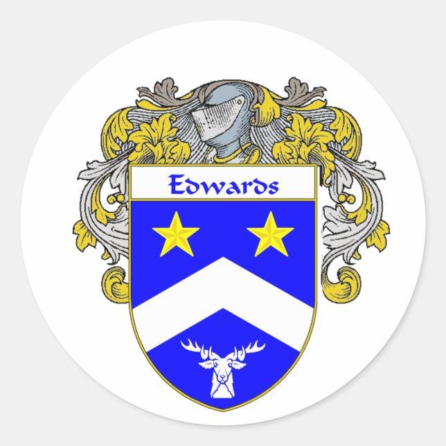Pegatina Redonda Edwards Coat of Arms (Mantled) (Anverso)