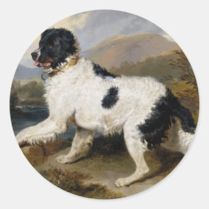 Pegatina Redonda Edwin Henry Landseer Lion A Newfoundland Dog