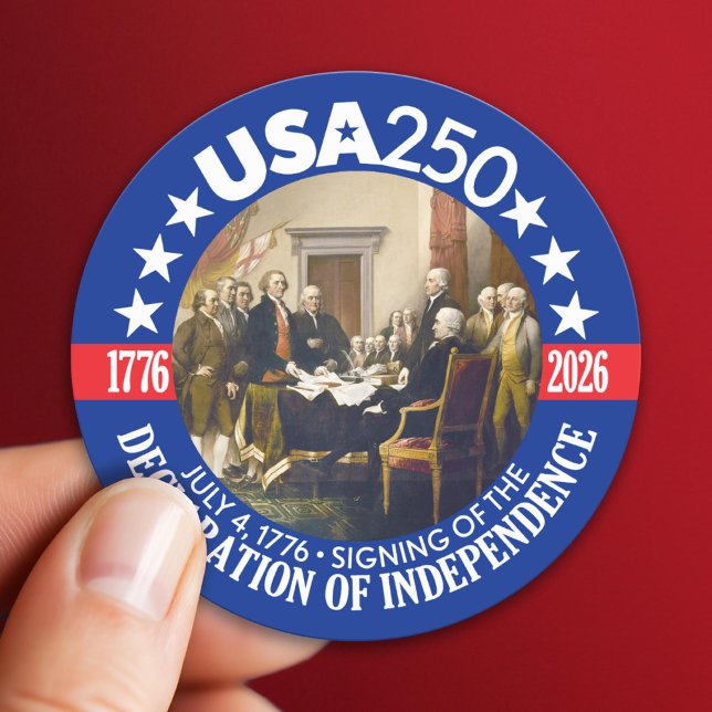 Pegatina Redonda EE. UU. 250 - 1776-2026 - Declaración de Independe (USA 250 - America's 250th Celebration 1776-2026)
