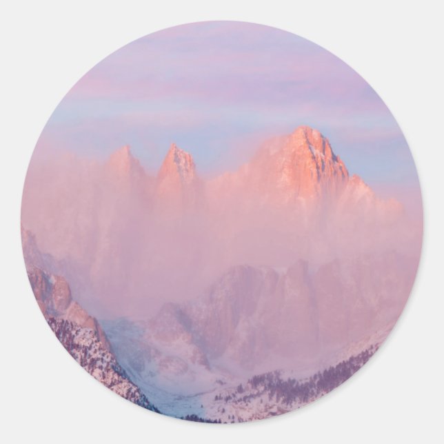 Pegatina Redonda EE. UU., California, Lone Pine. Amanecer (Anverso)