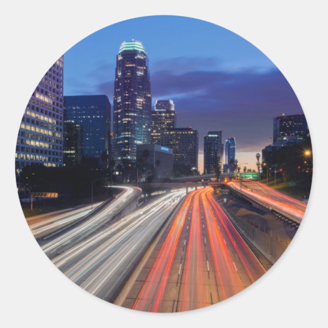 Pegatina Redonda EE.UU., California, Los Ángeles, 110 Freeway (Anverso)