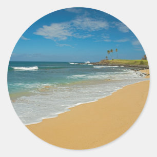 Pegatina Redonda EE. UU., Hawái, isla Molokai, playa Three Mile