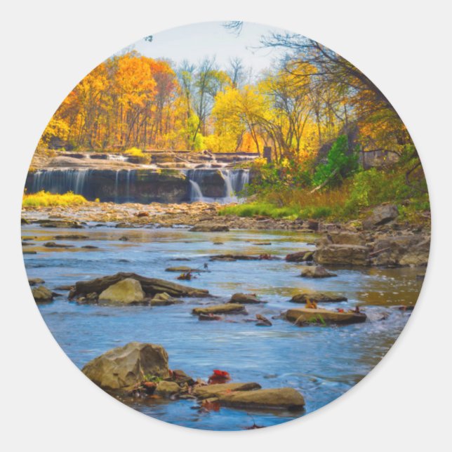 Pegatina Redonda EE. UU., Indiana. Cataract Falls State Recreation (Anverso)