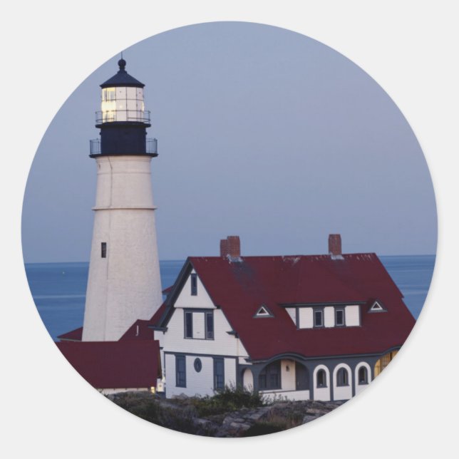 Pegatina Redonda EE.UU., Maine, Portland, Cabo Elizabeth, faro (Anverso)