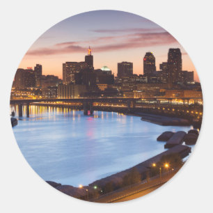Pegatina Redonda EE.UU., Minnesota, Minneapolis, St. Paul 2