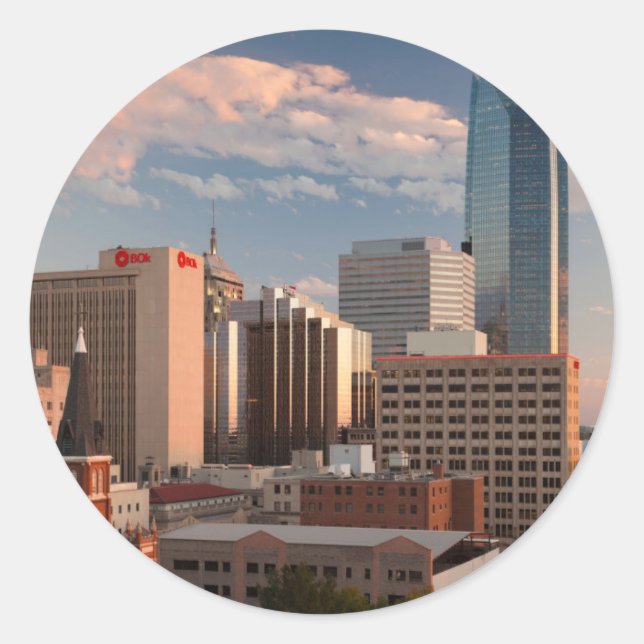 Pegatina Redonda EE.UU., Oklahoma, Ciudad de Oklahoma, Ciudad Eleva (Anverso)