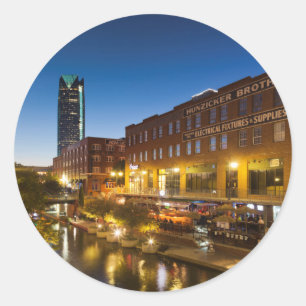 Pegatina Redonda EE.UU., Oklahoma, Oklahoma City, Bricktown