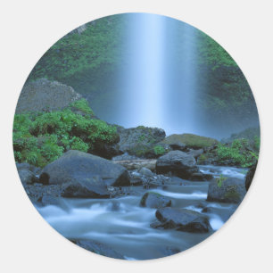 Pegatina Redonda EE. UU., Oregón, Columbia Gorge, Latourell Falls