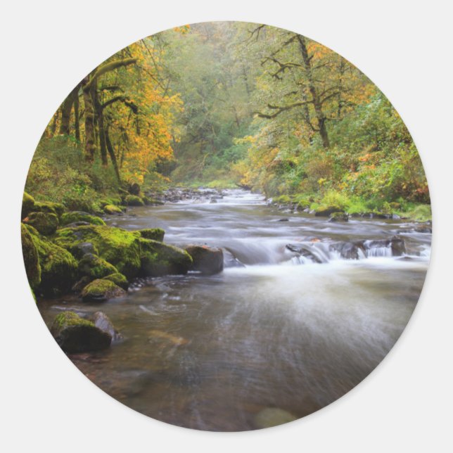 Pegatina Redonda EE.UU., Oregón, desfiladero del río Columbia, arro (Anverso)