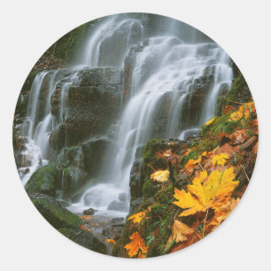 Pegatina Redonda EE. UU., Oregón, Fairy Falls, Columbia River Gorge