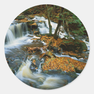 Pegatina Redonda EE. UU., Pensilvania, Parque Estatal Ricketts Glen