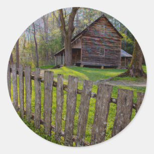 Pegatina Redonda EE. UU., Tennessee, Cabaña en Cades Cove