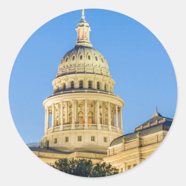 Pegatina Redonda EE.UU., Texas, Austin. Edificio Capitol (1888) 3 (Anverso)