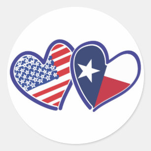 Pegatina Redonda EE.UU.-Texas-Flag-Heart