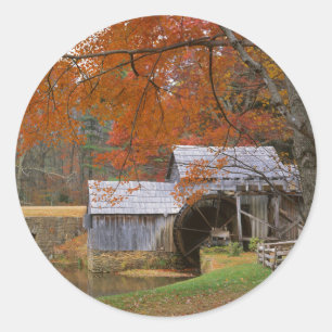 Pegatina Redonda EE. UU., Virginia, Blue Ridge Parkway, Otoño