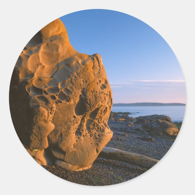 Pegatina Redonda EE. UU., Washington, Isla Orcas, Boulder (Anverso)