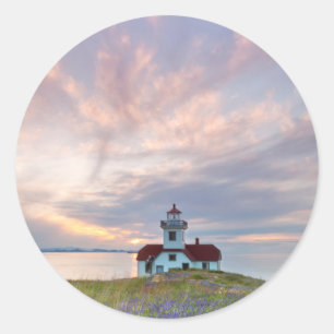 Pegatina Redonda EE. UU., Washington, Islas San Juan. Atardecer