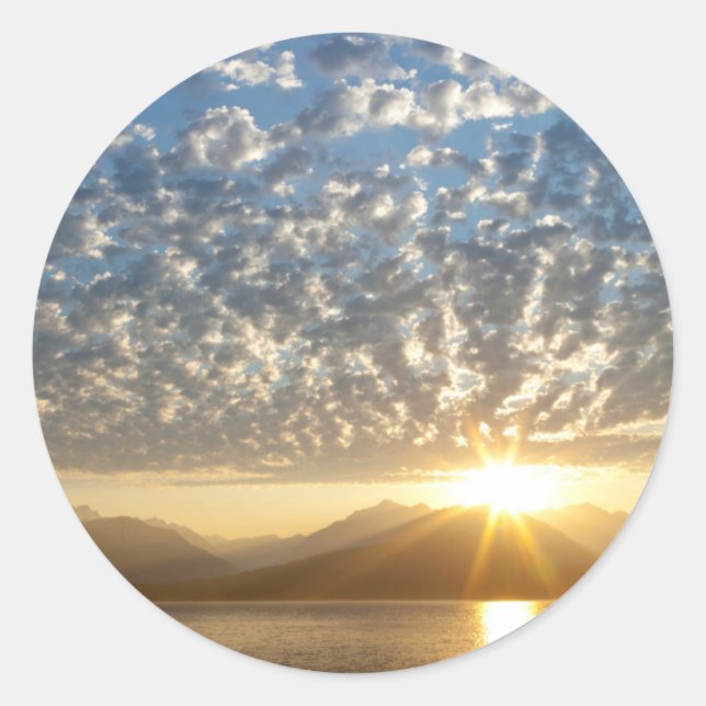 Pegatina Redonda EE. UU., Washington, Seabeck. Atardecer (Anverso)