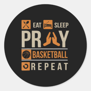 Pegatina Redonda Eee Sleep Pray Basketball Repetir atleta católico
