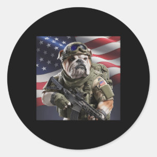 Pegatina Redonda Eeuu America Patriot Bulldog As Commando