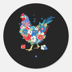 Pegatina Redonda Eeuu Bandera Americana De Pollo Lover 4 De Julio P