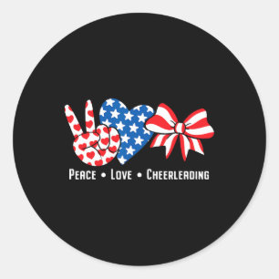 Pegatina Redonda Eeuu Bandera Americana Paz Amor Cheerlea