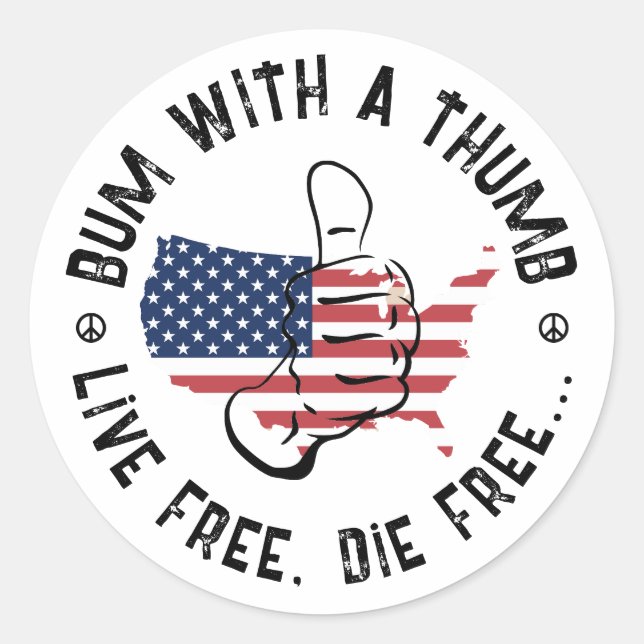 Pegatina Redonda EEUU Bum Con Un Pulgar Libre Muere Libre (Anverso)