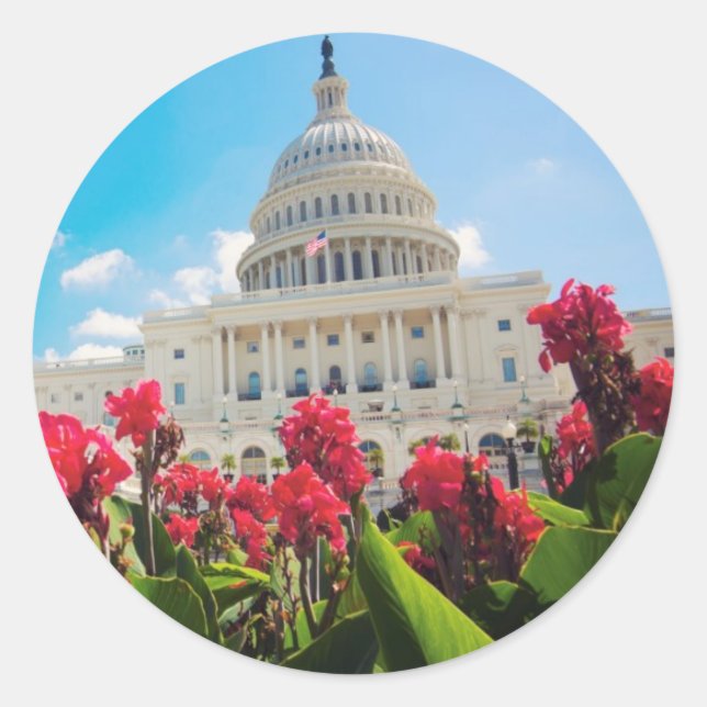 Pegatina Redonda EEUU, Washington DC, Edificio Capitol (Anverso)