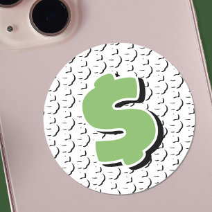 Pegatina Redonda Efecto 3D signo de dólar verde y blanco