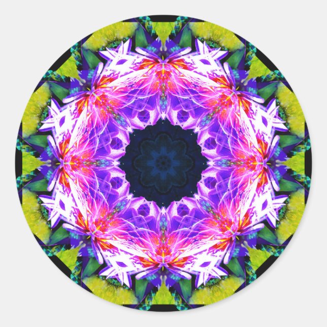Pegatina Redonda Efecto de las flores Mandala (Anverso)