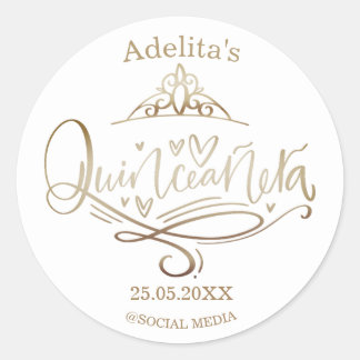 Pegatina Redonda Efecto de oro Quinceañera 15 años