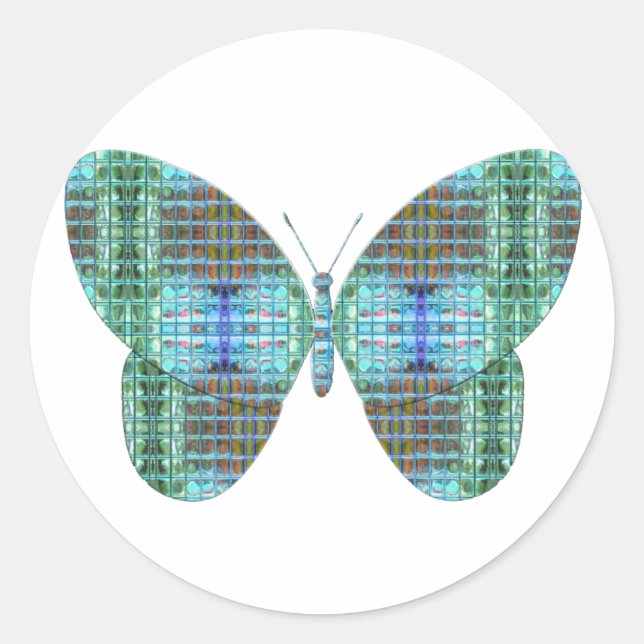 Pegatina Redonda Efecto de vidrio de mariposa joyada (Anverso)