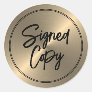 Pegatina Redonda Efecto dorado, firma del libro "Copia firmada" del