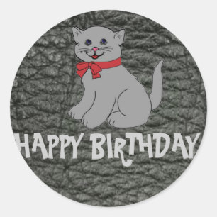 Pegatina Redonda Efecto Feliz cumpleaños de cuero negro