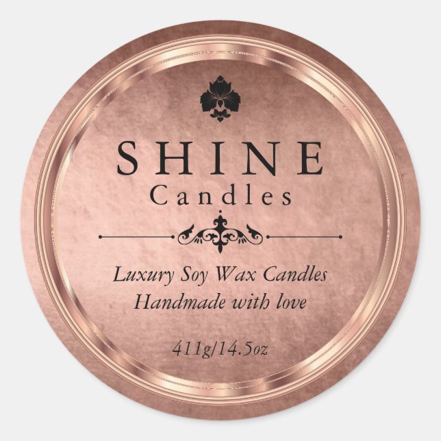 Pegatina Redonda efecto metalizado de oro rosa (Anverso)