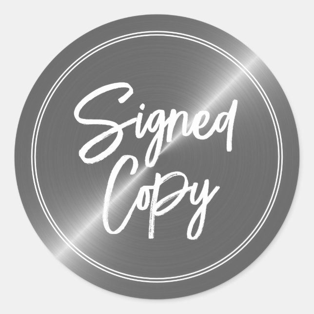 Pegatina Redonda Efecto plateado, firma del libro "Copia firmada" d (Anverso)