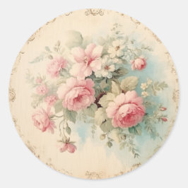 Pegatina Redonda Efémeras Tenues, Shabby Chic Rosa