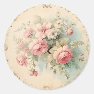 Pegatina Redonda Efémeras Tenues, Shabby Chic Rosa